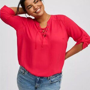 Harper Georgette Lace Up 3/4 Sleeve Blouse